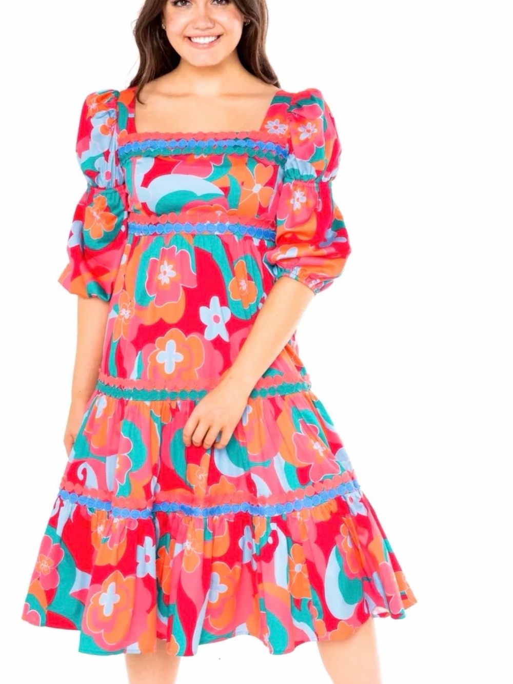 NWT!! Alden Adair MIA Dress in Trippy Floral Tiered Midi Dress